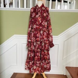 Rose Print Tiered Ruffle Maxi Dress